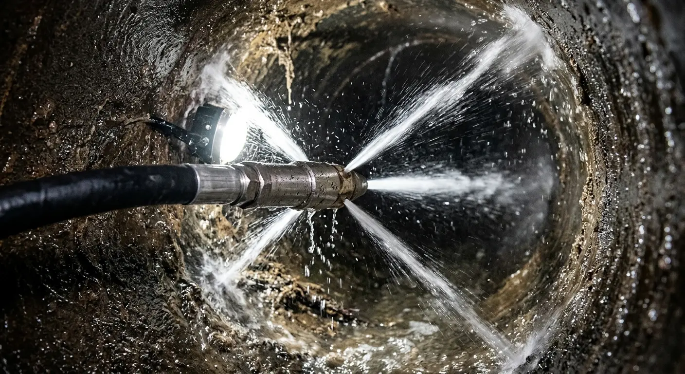 High-pressure hydro jetting nozzle cleaning sewer pipe for Sewer Line Relining in Truckee